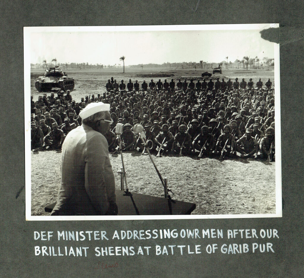 Defence Minister Jagjivan Ram addressing the troops after the Battle of Garibpur